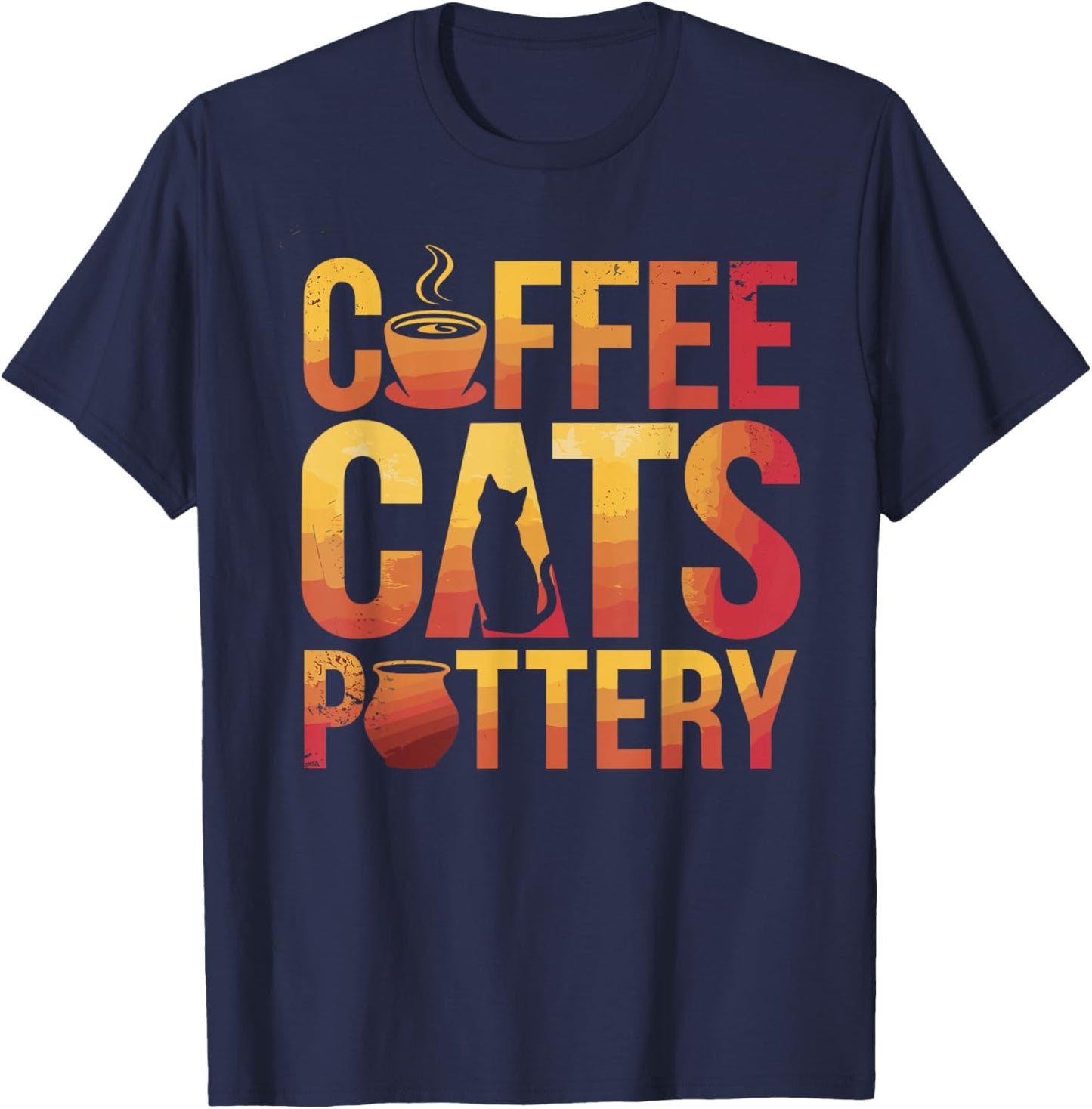 Coffee Cats Pottery Funny Pottery T-Shirt - T-Shirt | Navy