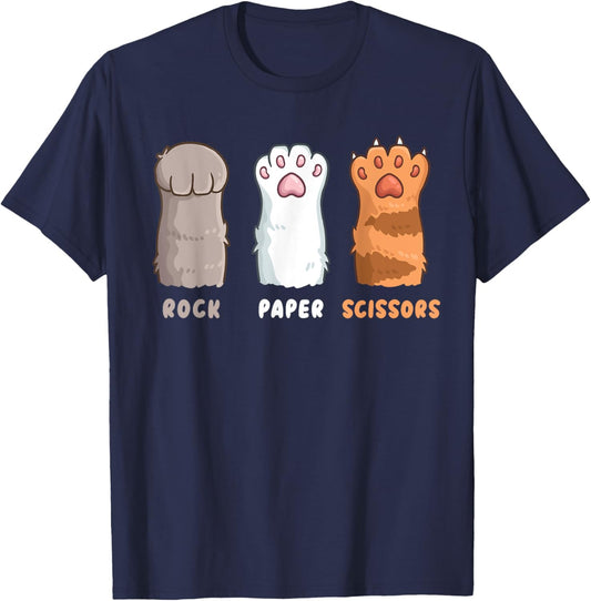 Cat Lover Cat Owner Funny Cat Rock Paper Scissors Women Girls Kids T-Shirt - T-Shirt | Navy