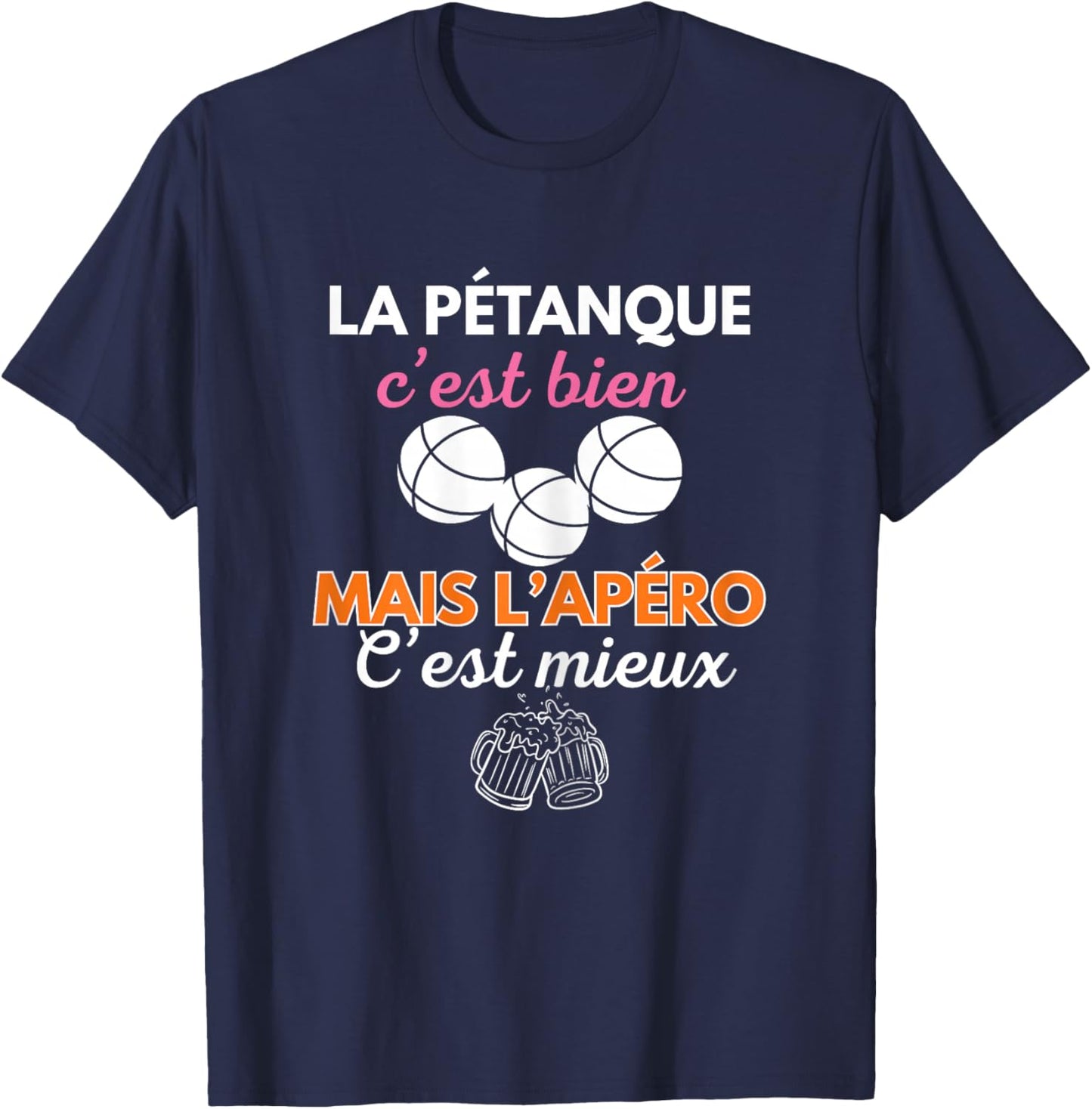 Pétanque Apéro Humour Femme Cadeau Bouliste Fête Mères T-Shirt - T-Shirt | Navy