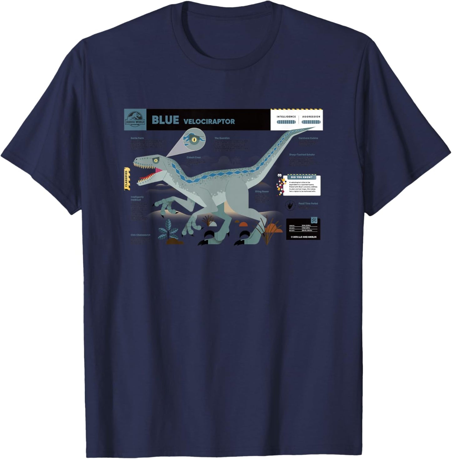 Jurassic World Blue Velociraptor Profile T-Shirt - T-Shirt | Navy