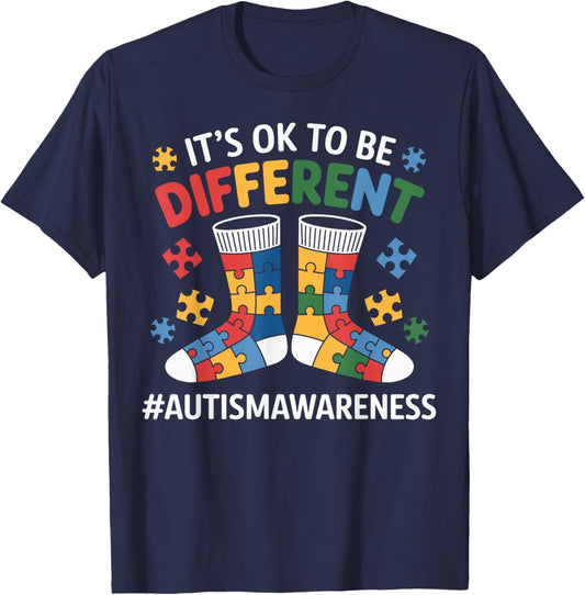 Its OK To Be Different Cute Socks Autism Awareness Kids T-Shirt - T-Shirt | Navy