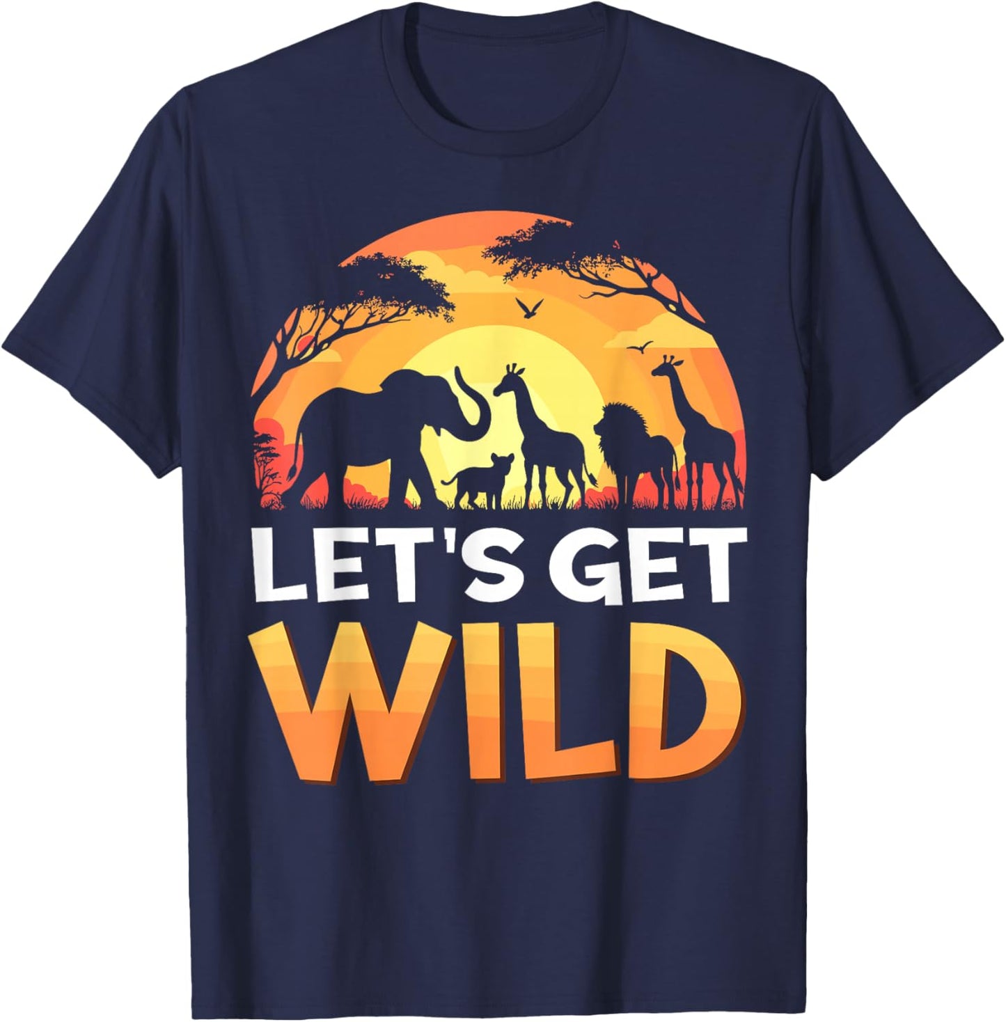 Let's Get Wild Zoo Animals Sunset Wildlife Matching Safari T-Shirt - T-Shirt | Navy
