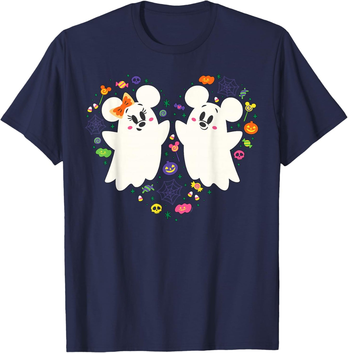 Disney Mickey and Minnie Cute Little Ghosts Halloween Heart T-Shirt - T-Shirt | Navy