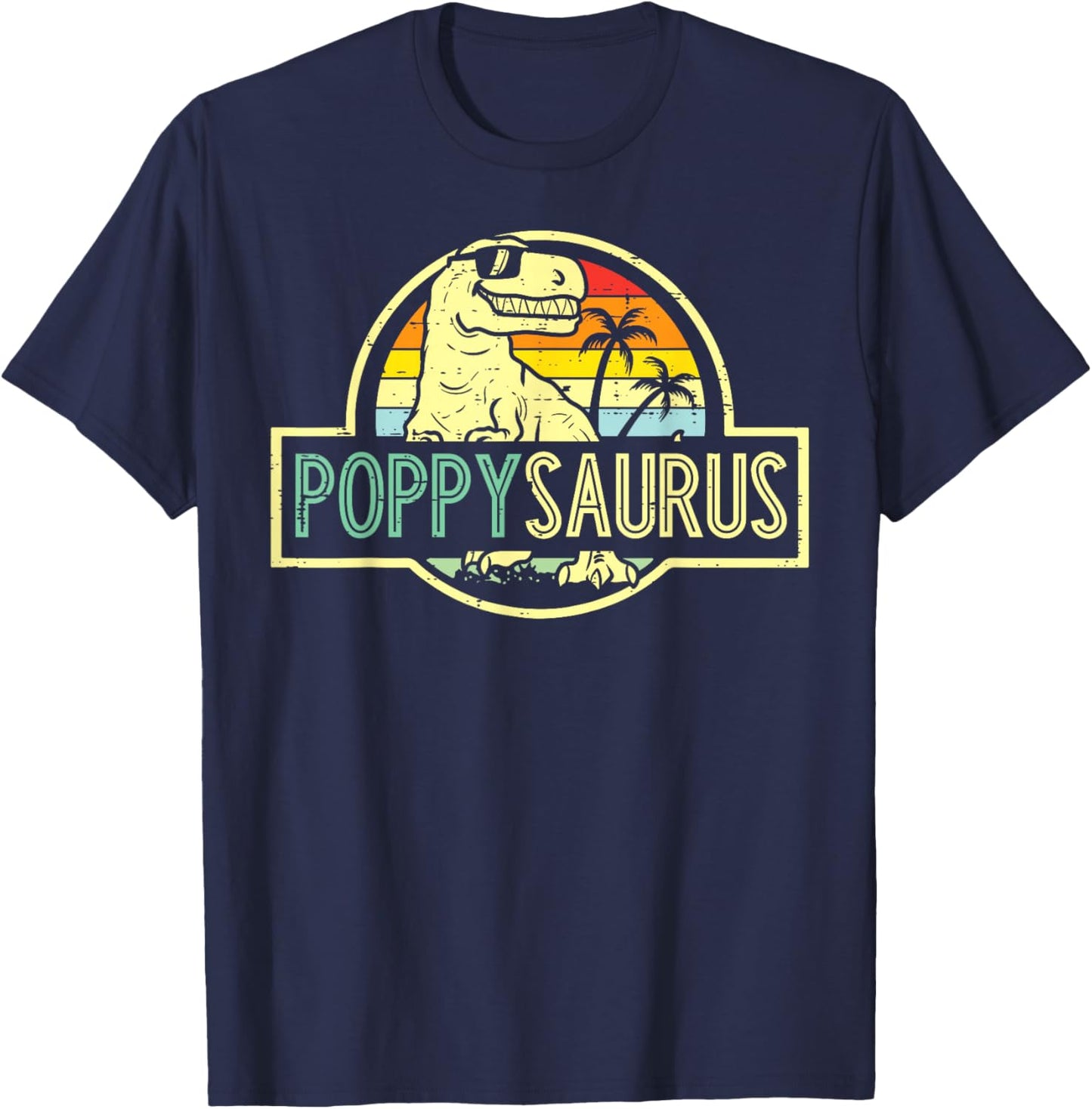 Fathers Day Dinosaur Poppy Saurus Trex Grandpa Papa Granddad T-Shirt - T-Shirt | Navy