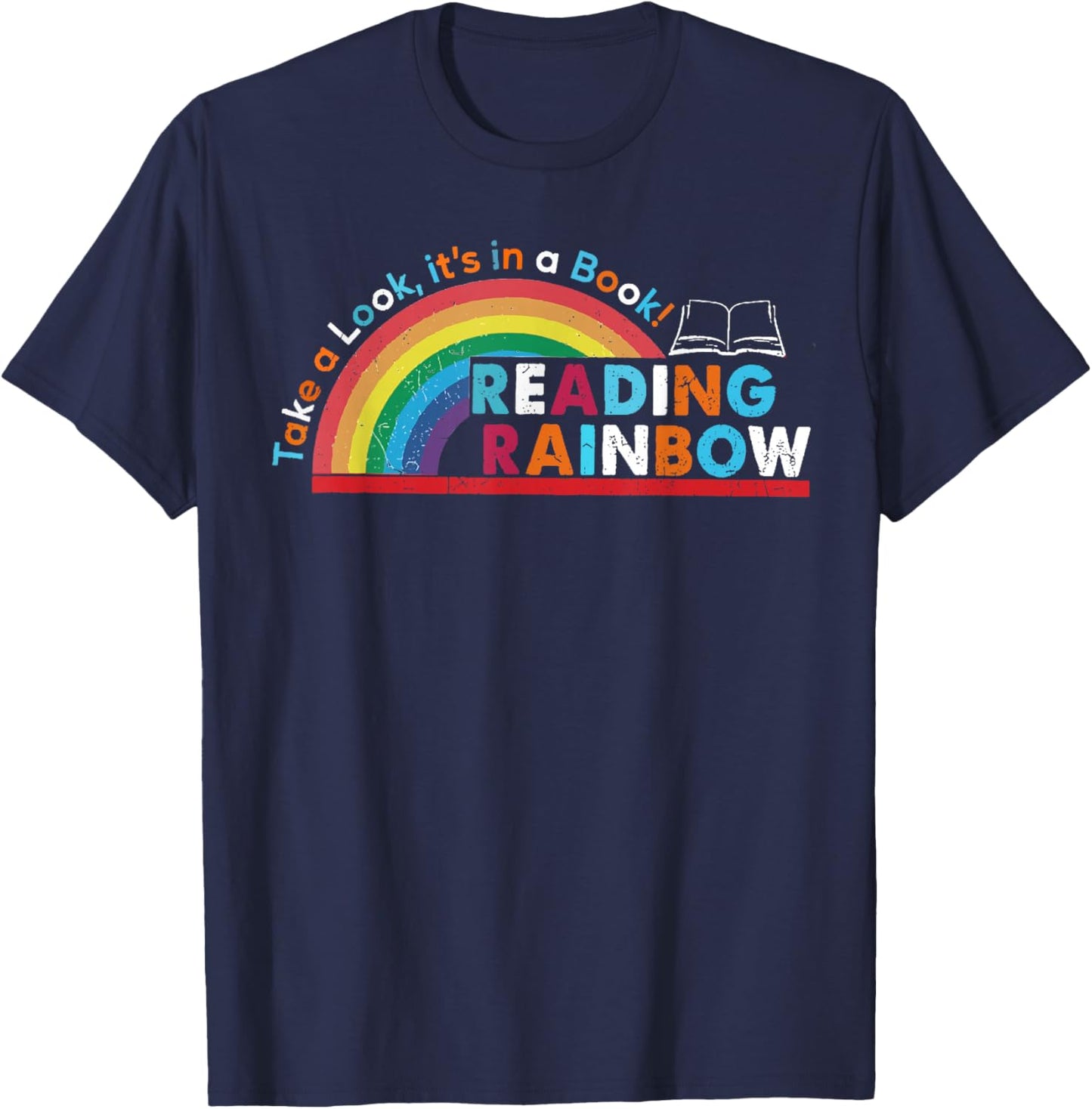 Take A Look A Book Vintage Reading Librarian Rainbow T-Shirt - T-Shirt | Navy