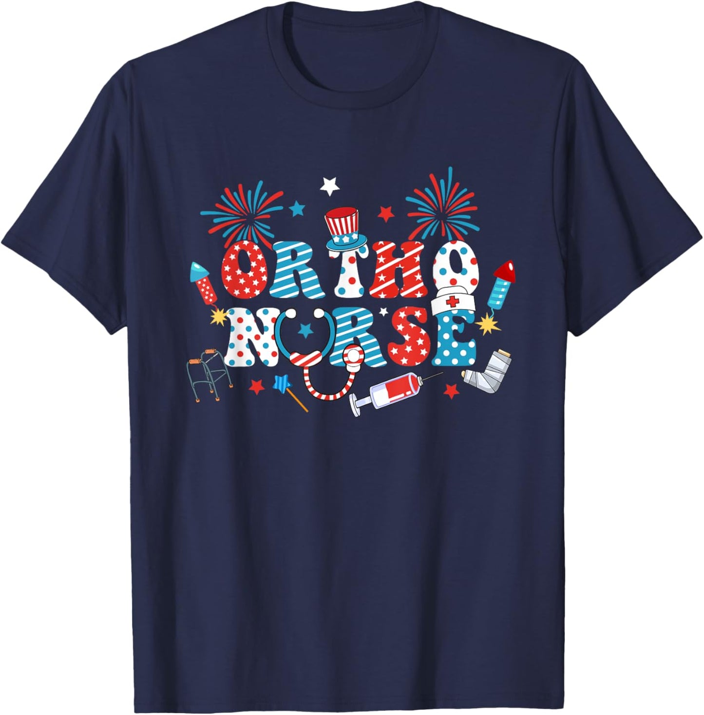 America USA Fireworks Ortho Nurse Happy 4th Of July Men T-Shirt - T-Shirt | Navy