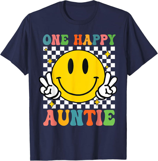 One Happy Dude Auntie happy face 1st Birthday Family T-Shirt - T-Shirt | Navy