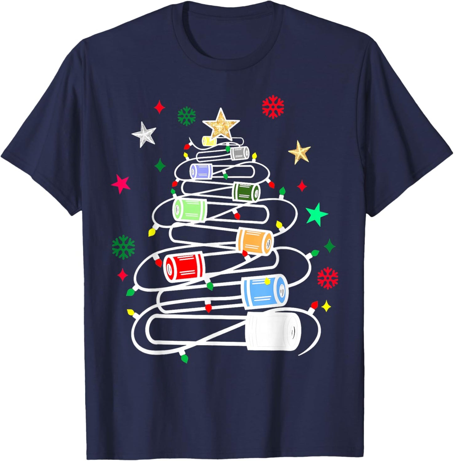 Chemistry Lab Scientist Phlebotomist Christmas Test Tubes Christmas Tree for Medical Professionals, Science Enthusiasts, Lab Technicians, -Adults, Black, Small, Short Sleeve, Winter T-Shirt - T-Shirt | Navy