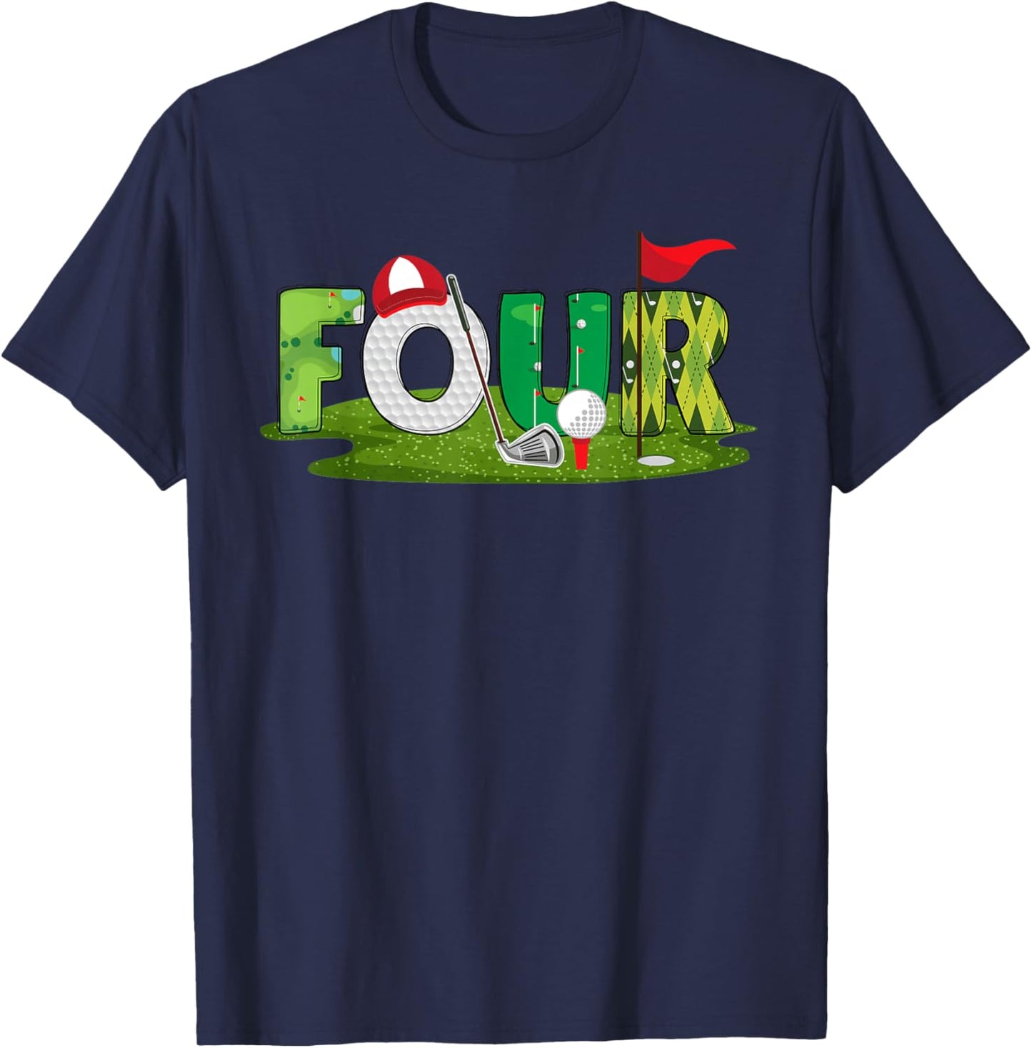 4th Birthday Golf Theme 4 Year Old Kids Sport Party T-Shirt - T-Shirt | Navy