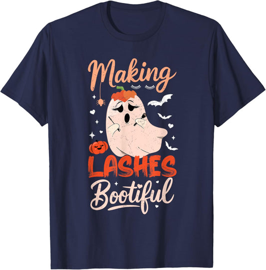 Funny Making Lashes Bootiful Halloween Costume Lash Tech T-Shirt - T-Shirt | Navy