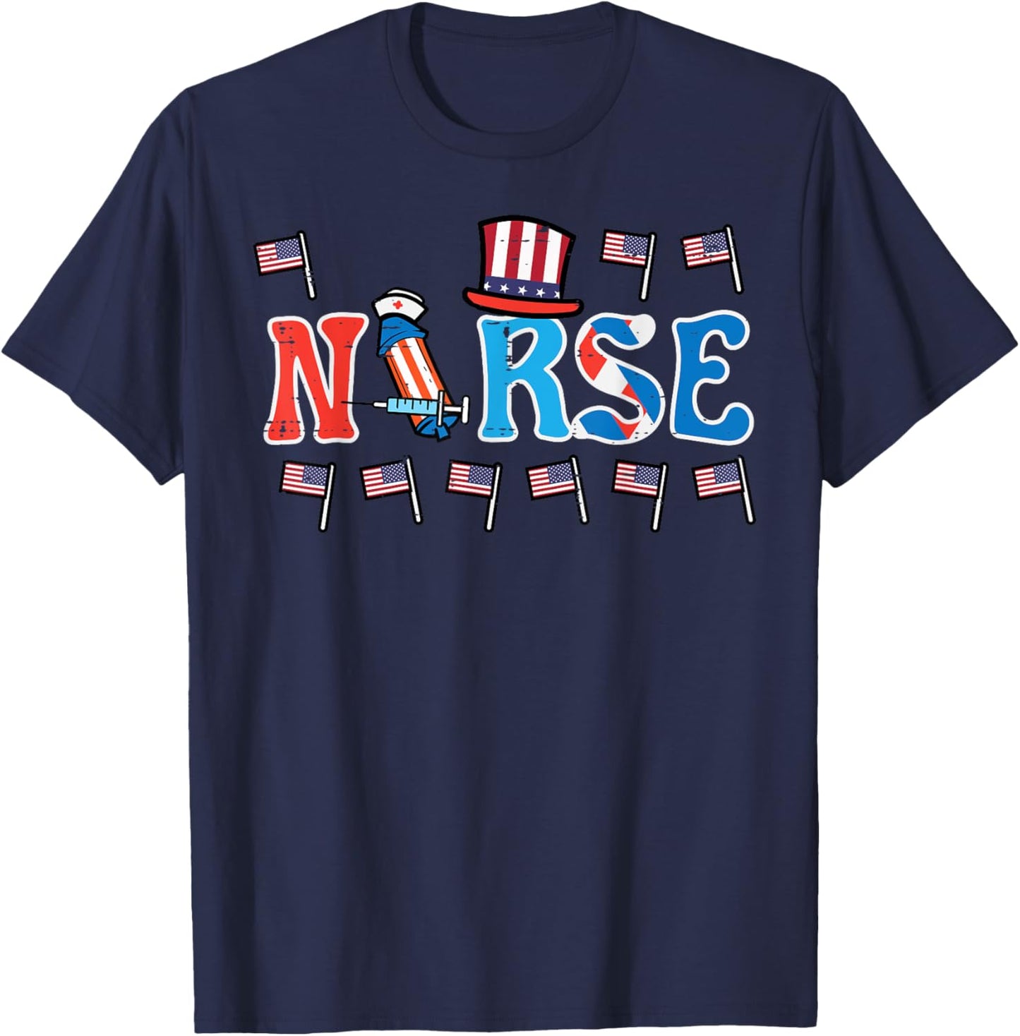 4th Of July Nurse US Flags Patriotic Scrub Top Women Men T-Shirt - T-Shirt | Navy