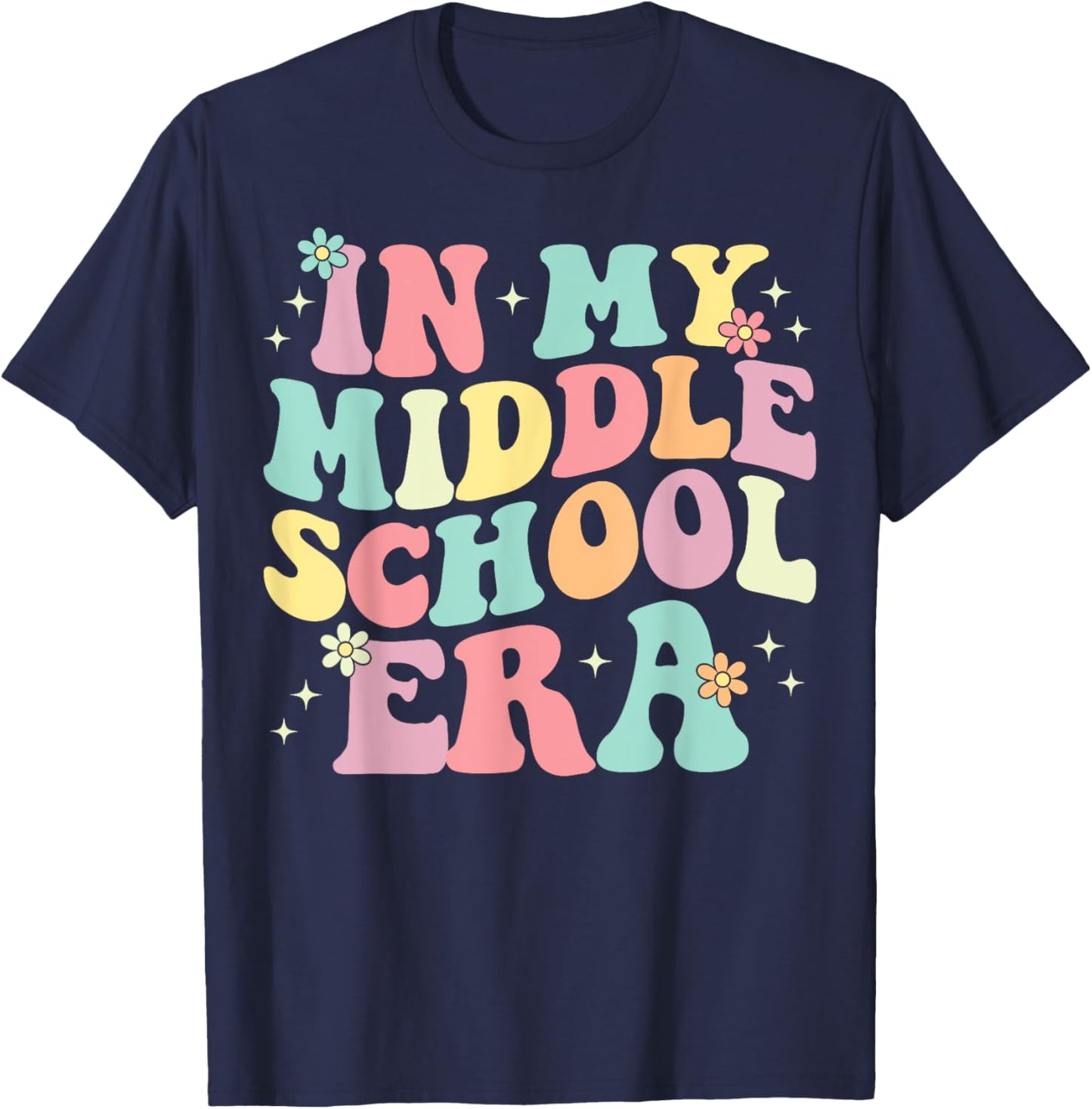 Groovy In My Middle School Era Back To School Teacher T-Shirt - T-Shirt | Navy