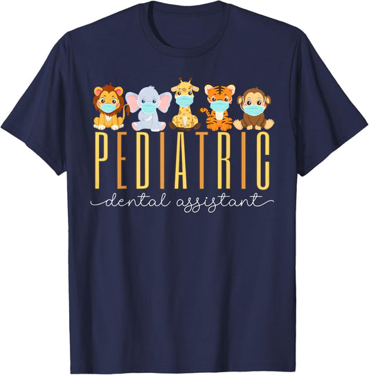 Pediatrics Dental Assistant Cute Jungle Animals Peds Dental T-Shirt - T-Shirt | Navy