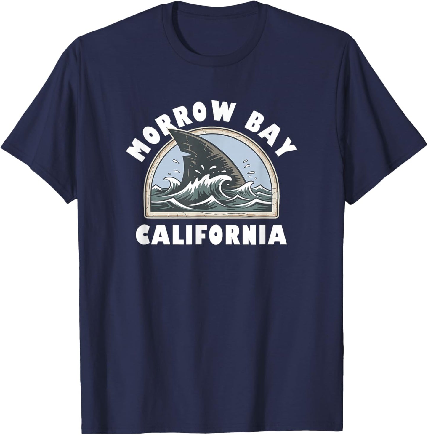 Morrow Bay California Swimming Shark Fin Vacation Souvenir T-Shirt - T-Shirt | Navy