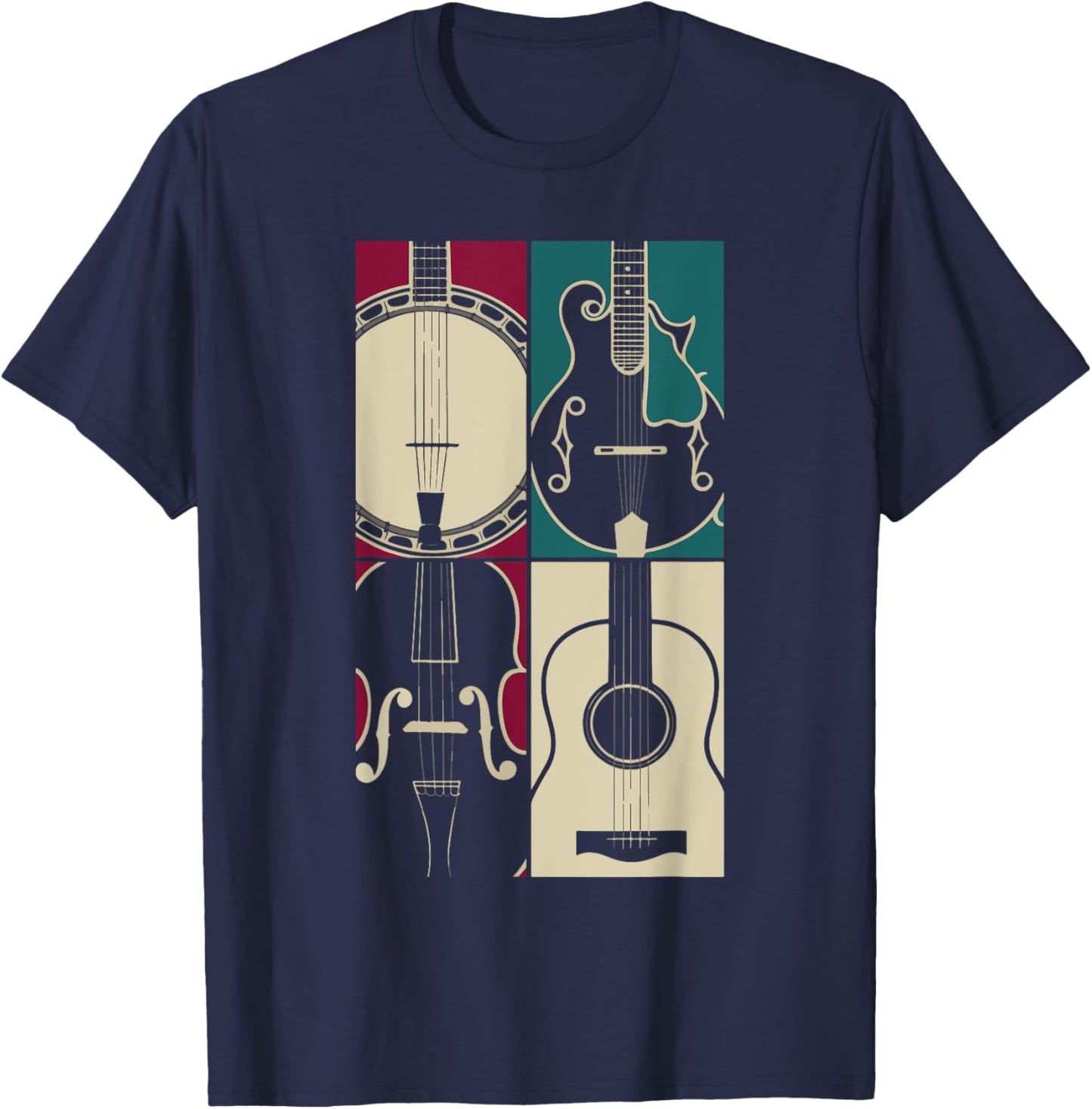 Bluegrass Instrument Pop Art Style Art T-Shirt - T-Shirt | Navy