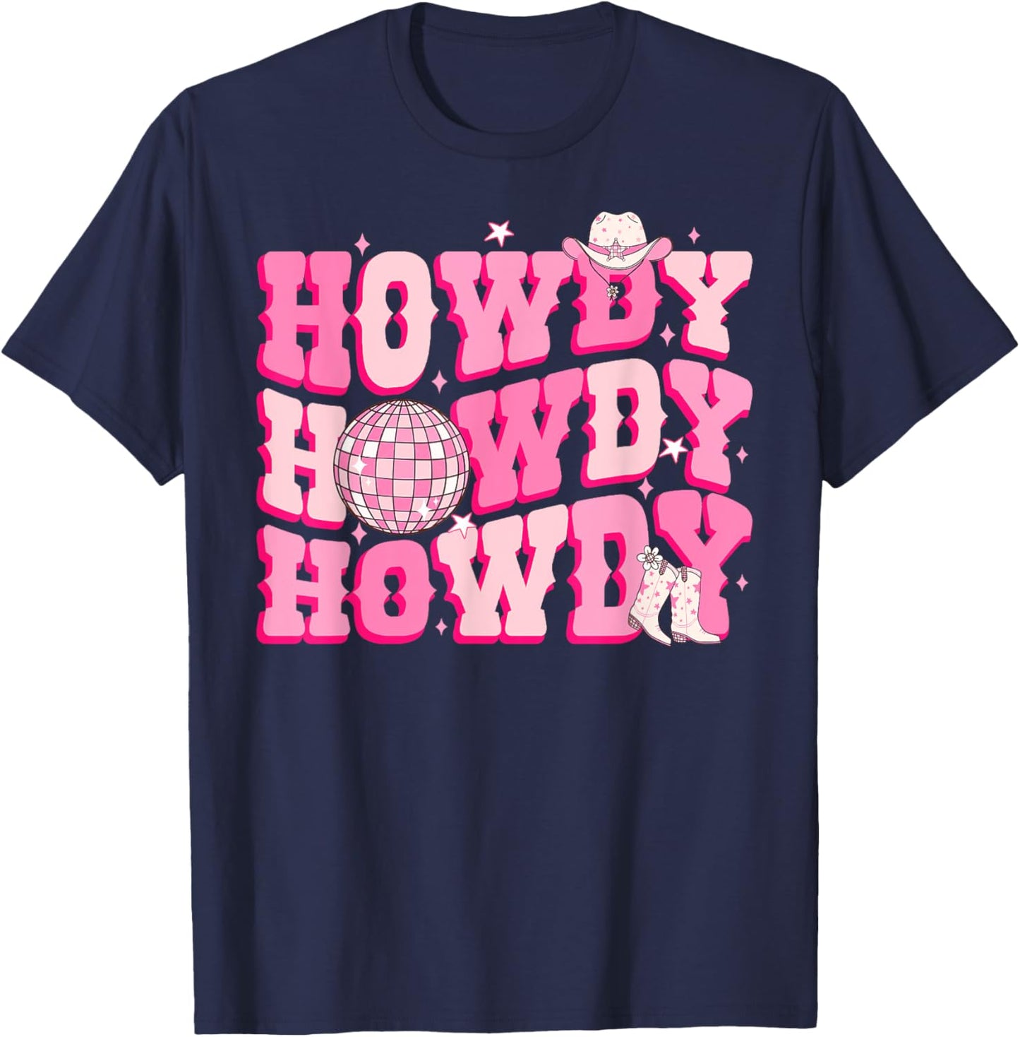 Howdy Southern Western Country Rodeo Pink Cowgirl Disco T-Shirt - T-Shirt | Navy