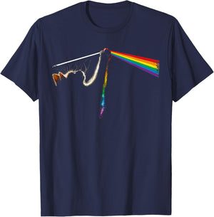 Vintage Cat Lover Dad Cat Mom Prism Rainbow Light Rock Music T-Shirt - T-Shirt | Navy