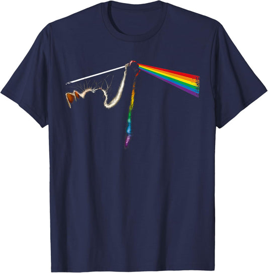 Vintage Cat Lover Dad Cat Mom Prism Rainbow Light Rock Music T-Shirt - T-Shirt | Navy