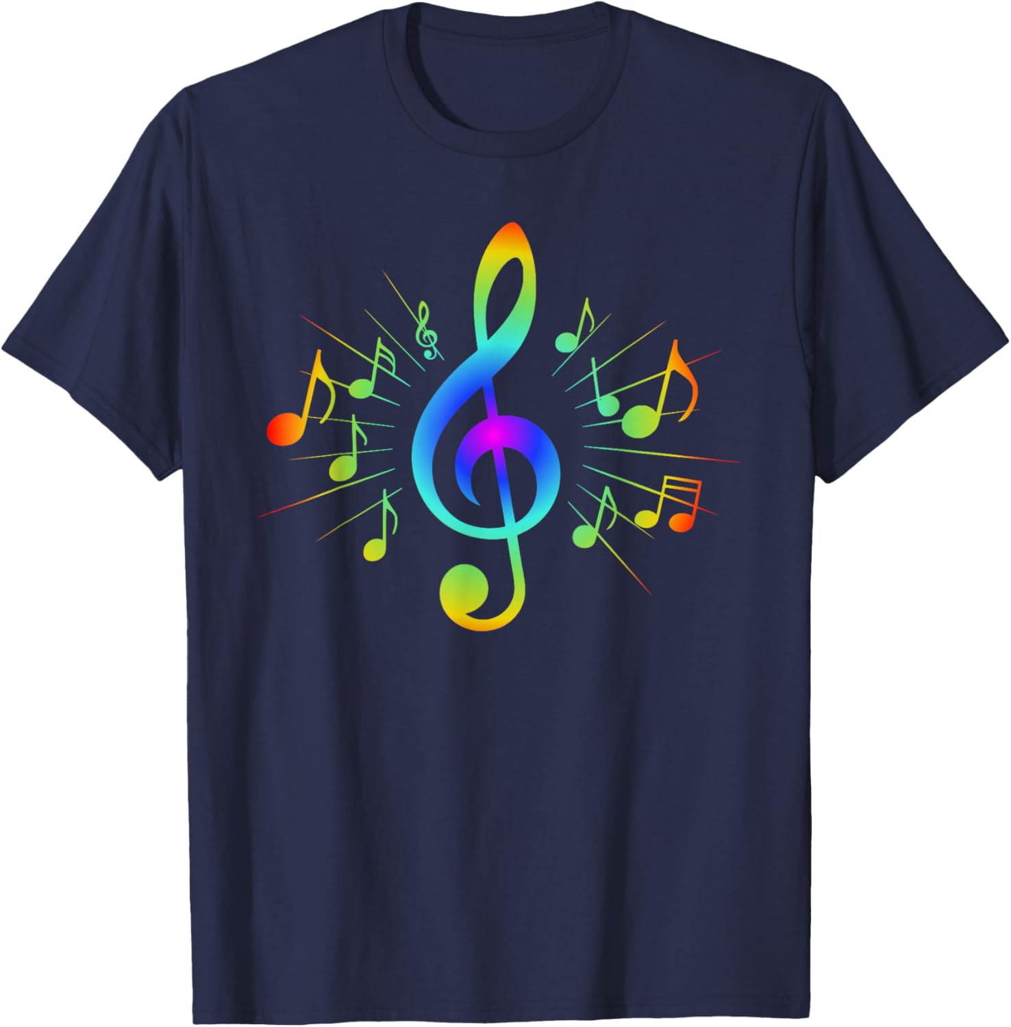 Colorful Treble Clef and Musical Notes Design for Music Love T-Shirt - T-Shirt | Navy