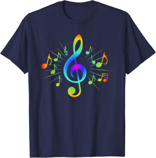 Colorful Treble Clef and Musical Notes Design for Music Love T-Shirt - T-Shirt | Navy