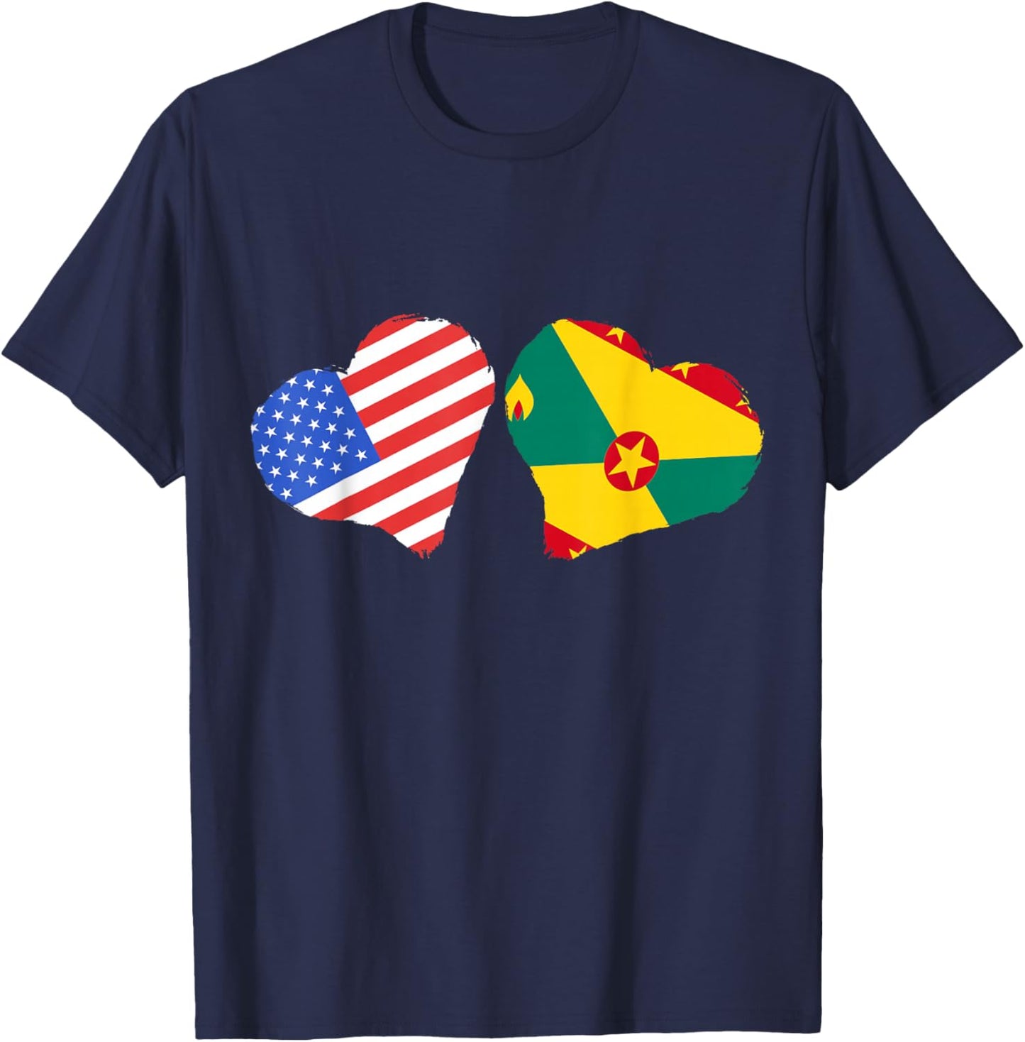 Grenada Flag USA Heart Grenadian Pride Grenadian Roots T-Shirt - T-Shirt | Navy