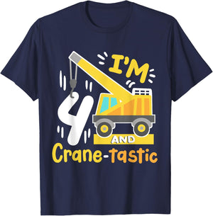 Kids 4th Construction Birthday Party I'm 4 Crane Digger Boys T-Shirt - T-Shirt | Navy
