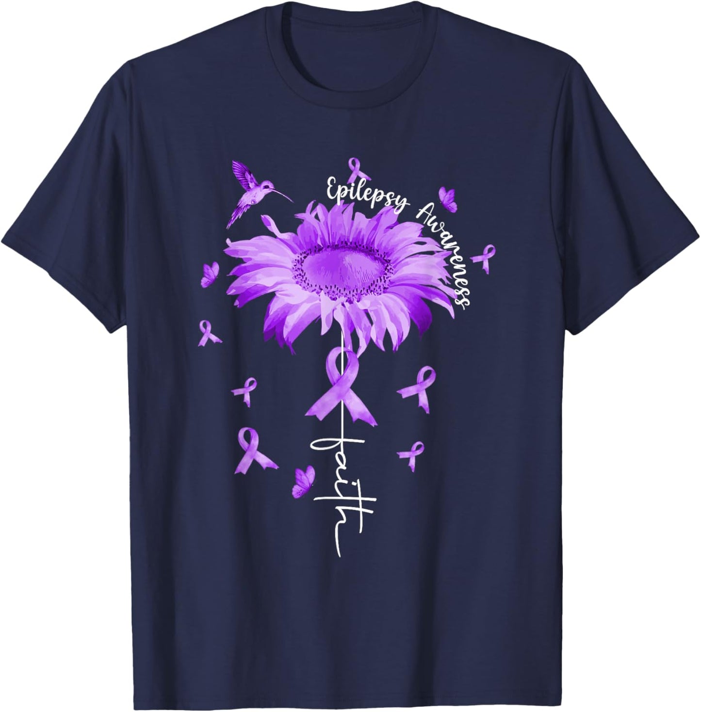 Purple Ribbon Daisy Faith - Epilepsy Awareness Gift T-Shirt - T-Shirt | Navy