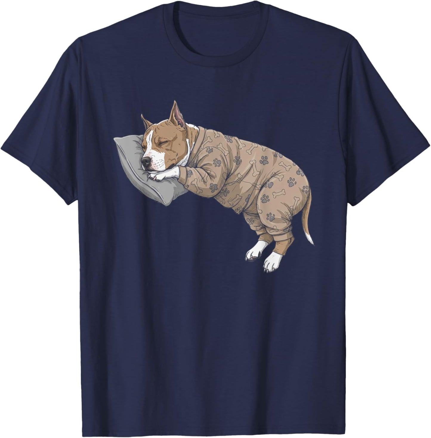 Funny Sleepy American Staffordshire Terrier Pajama AmStaff T-Shirt - T-Shirt | Navy