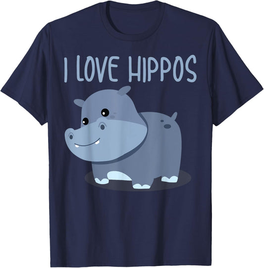 I Love Hippos Design For Girls Boys Kids Safari Hippo Lover T-Shirt - T-Shirt | Navy
