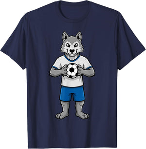 Cute Soccer Wolf Football Player Animal Sports T-Shirt - T-Shirt | Navy