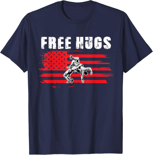 Wrestling Hugs Wrestler Funny Kid Boys Men Women Free Hugs T-Shirt - T-Shirt | Navy