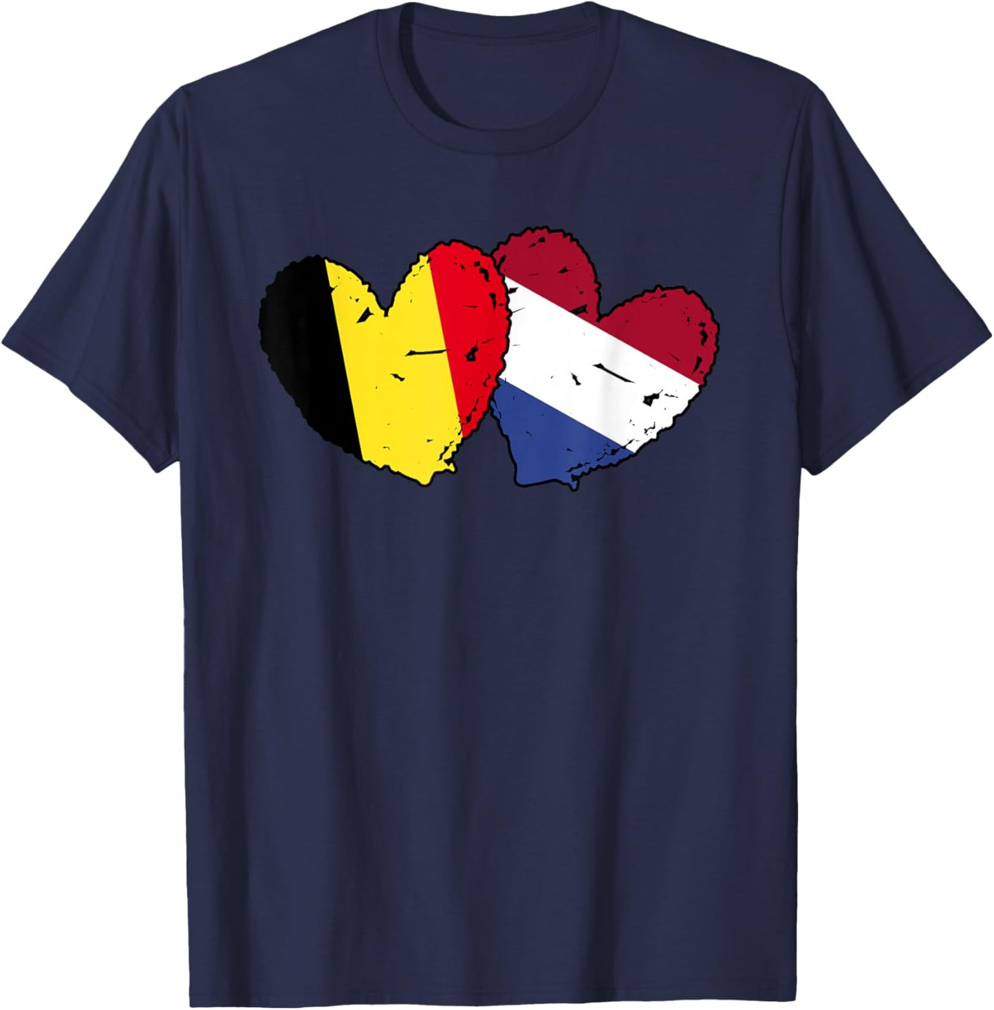 Belgium Netherlands Hearts Flag Belgian Dutch Friendship T-Shirt - T-Shirt | Navy