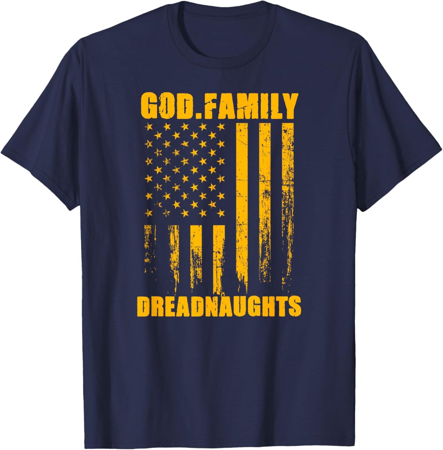 Dexter Dreadnaughts God. Family. Vintage USA Flag T-Shirt - T-Shirt | Navy