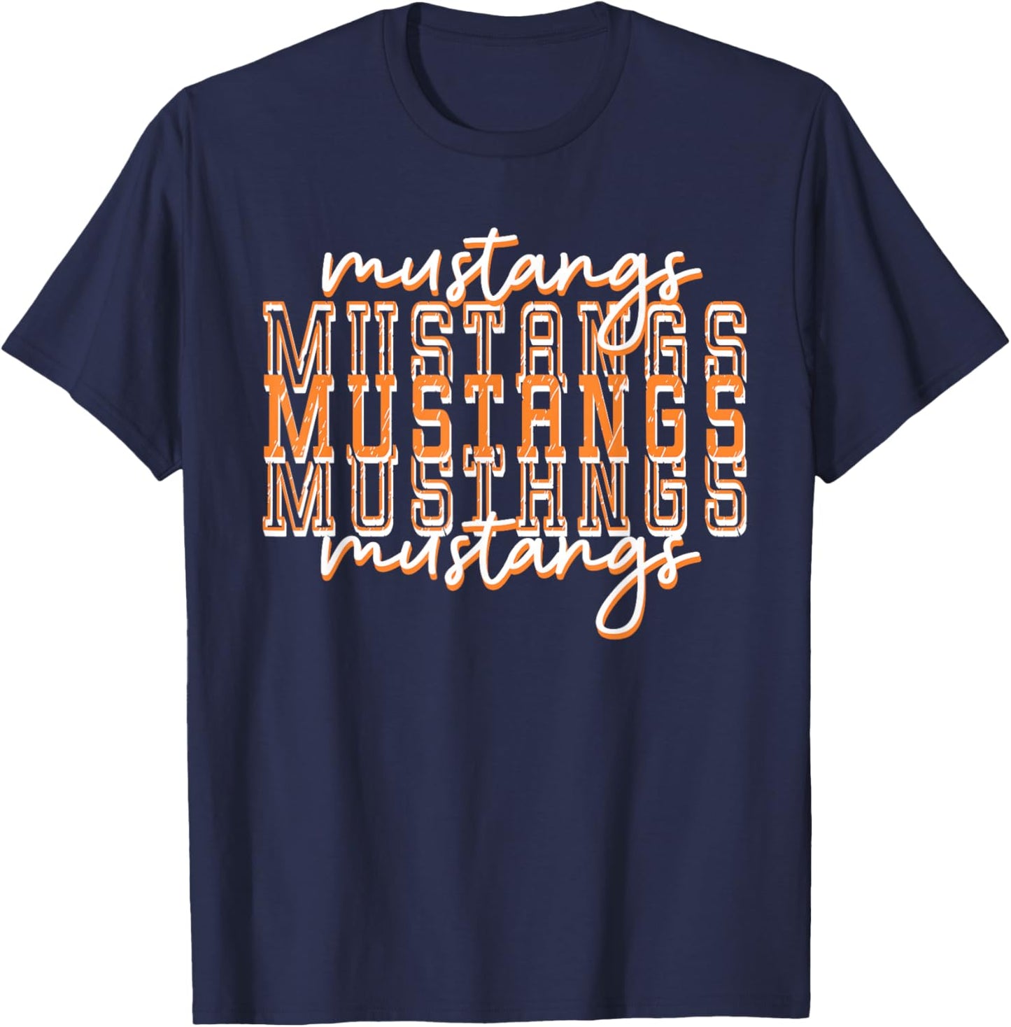 Orange Mustang Pride School Spirit Game Day Mustangs T-Shirt - T-Shirt | Navy