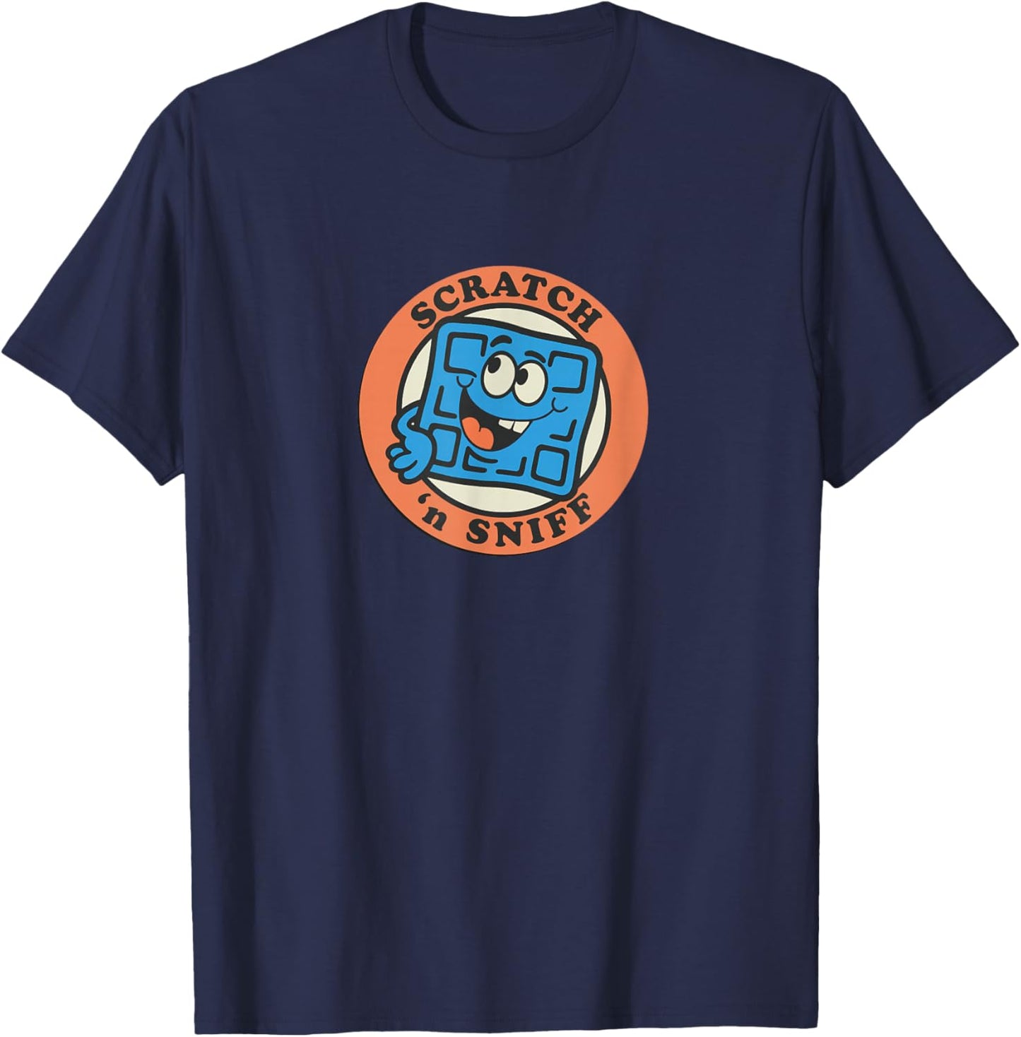 Retro 80s Scratch 'n Sniff Style Blue Waffle Cartoon Sticker T-Shirt - T-Shirt | Navy