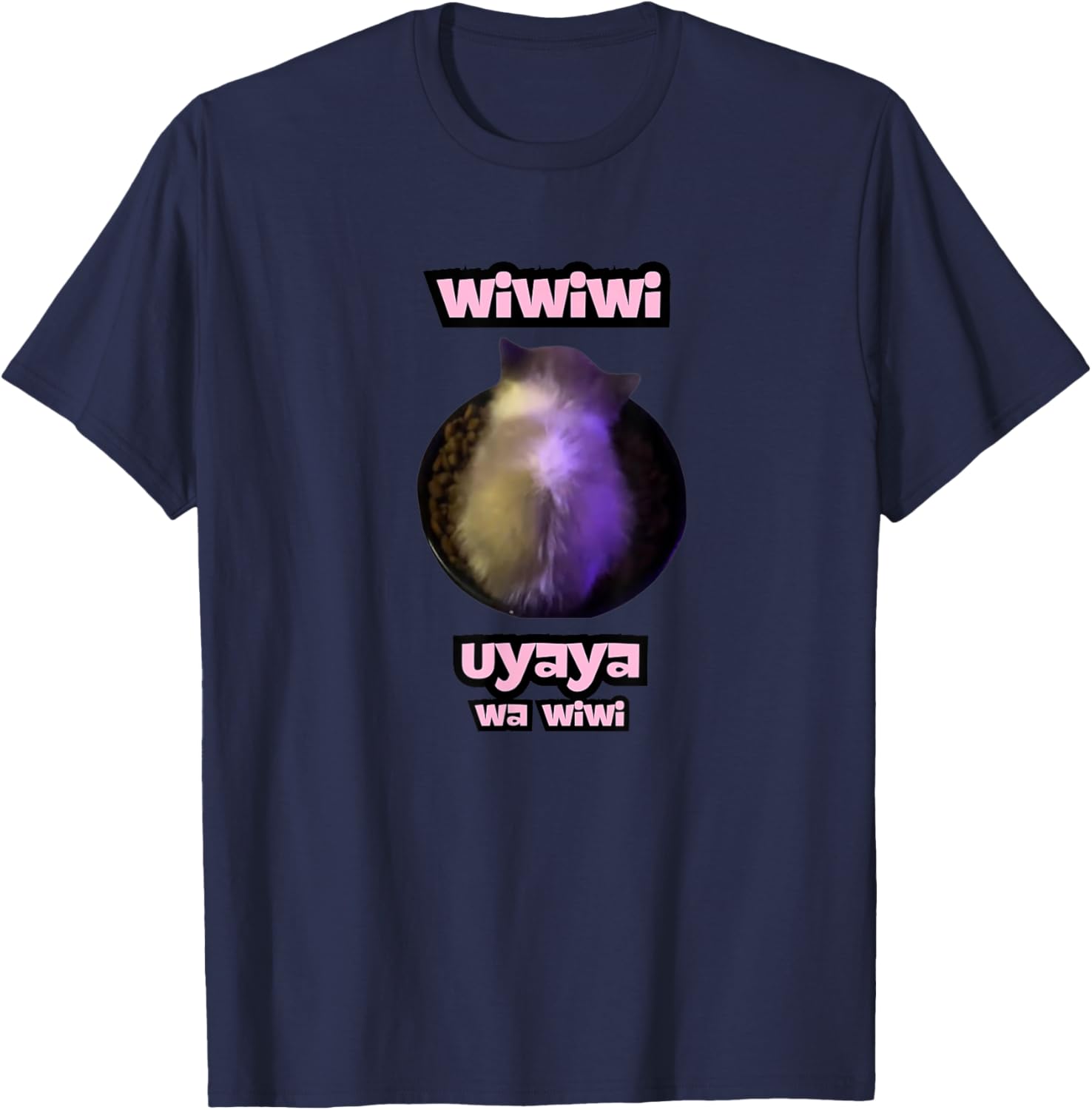 Meme Wiwiwi Cat , Black, S T-Shirt - T-Shirt | Navy
