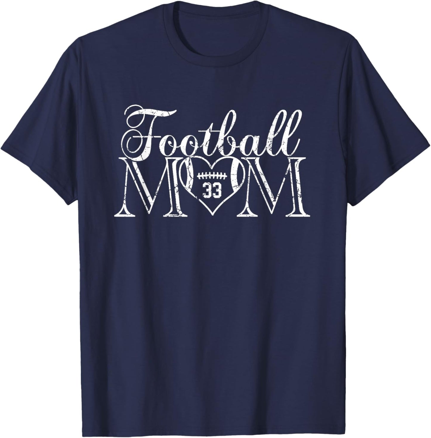 Football Mom Number 33 Football Heart #33 Game Day T-Shirt - T-Shirt | Navy