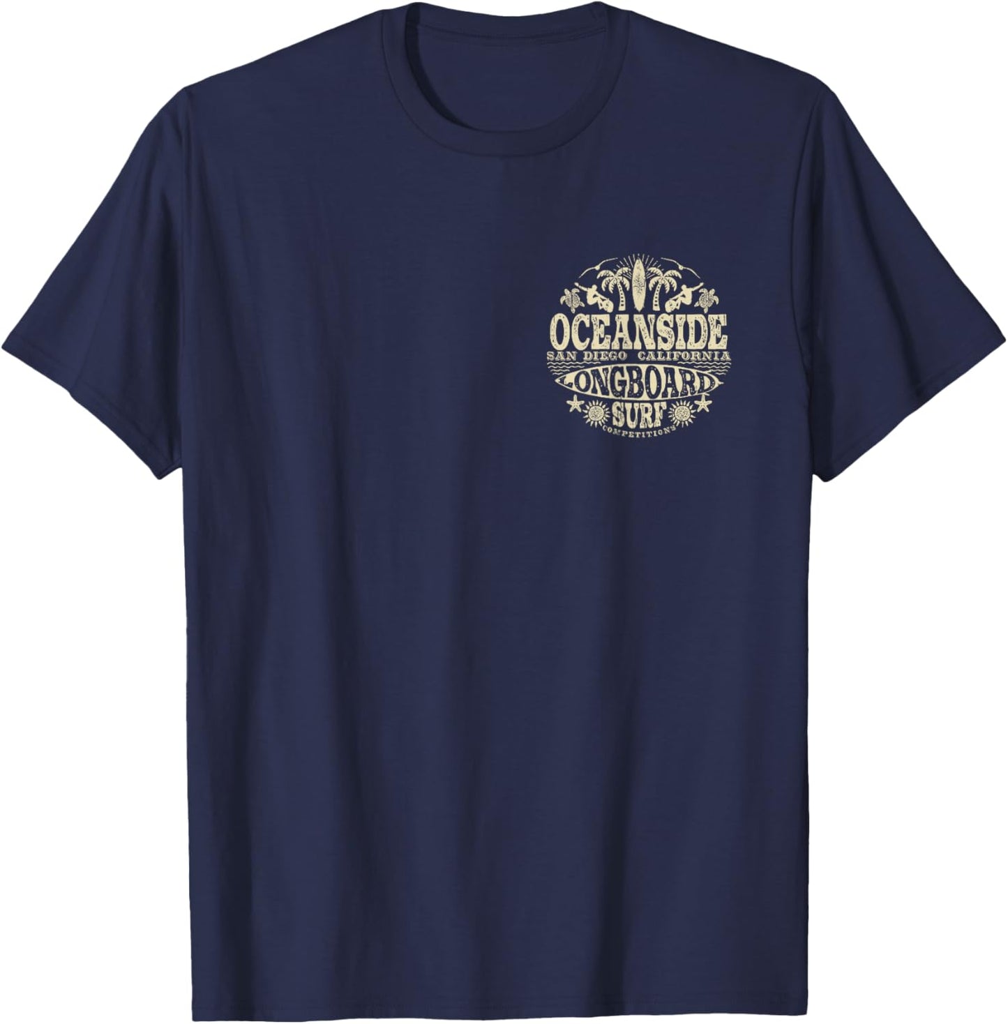 2-Sided Vintage Oceanside California Longboard Surfing T-Shirt - T-Shirt | Navy
