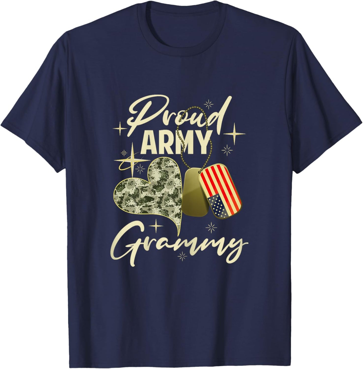 Proud Army Grammy Camouflage Mother's Day Dog Tag US Flag T-Shirt - T-Shirt | Navy