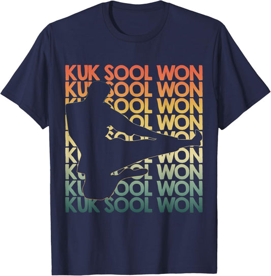 Retro Kuk Sool Won Repetitive Vintage Fighter T-Shirt - T-Shirt | Navy