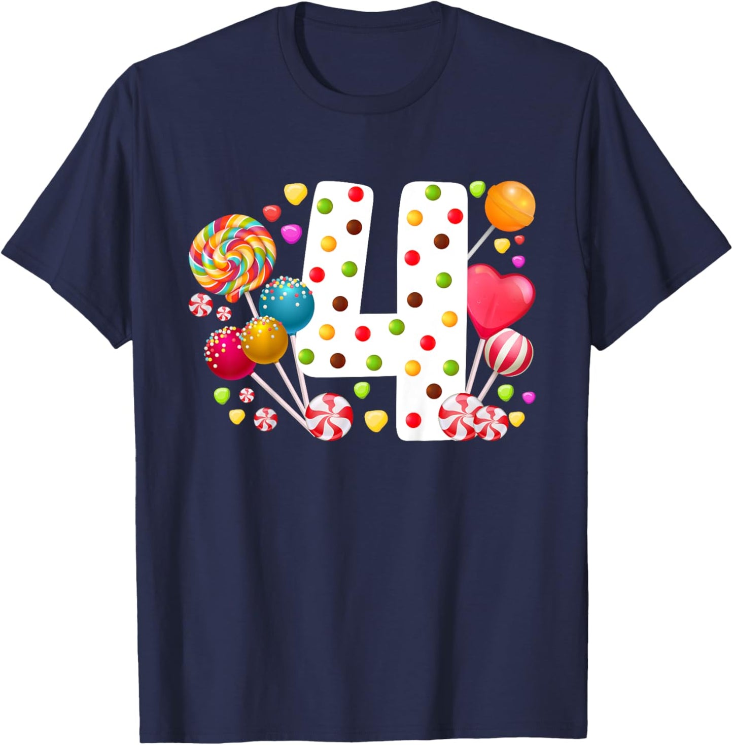 Kids 4th Candy Birthday Party Four Year Old Girl Candy T-Shirt - T-Shirt | Navy