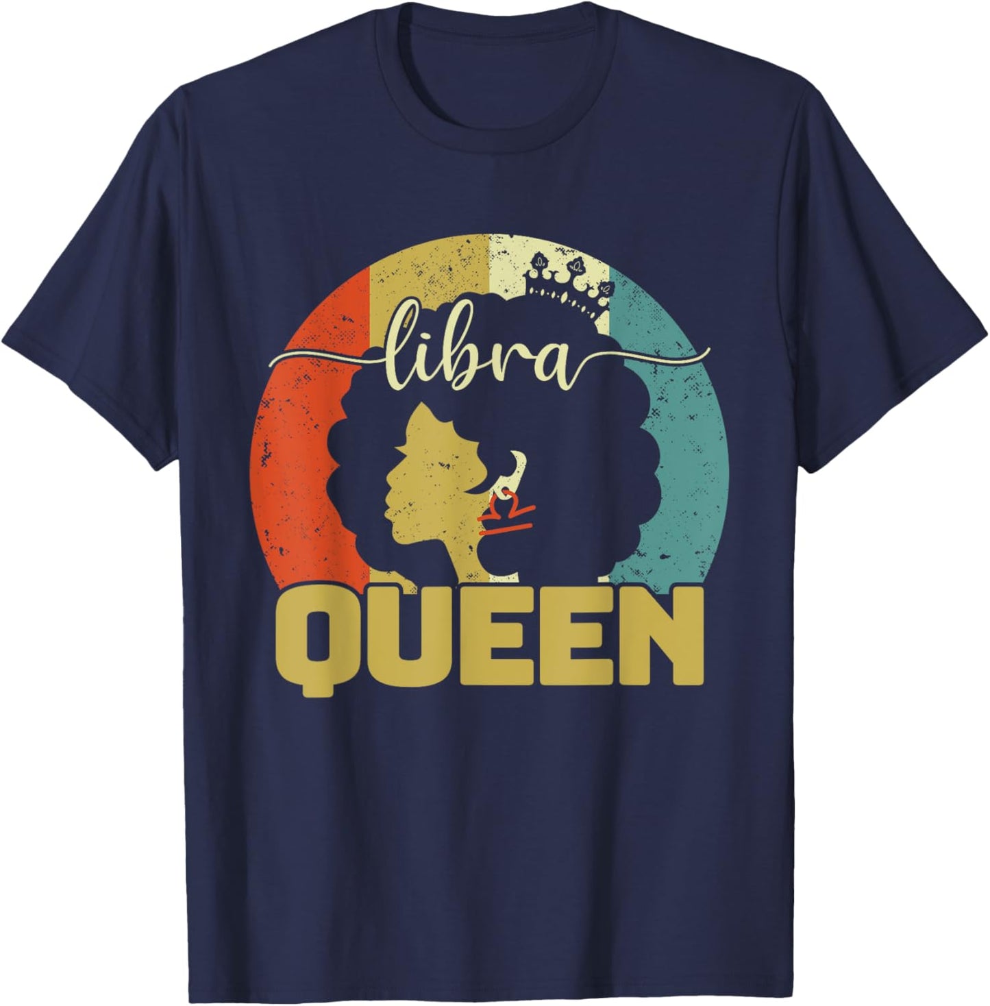 Libra Queen Libra Birthday Afro Libra Zodiac Sign Vintage T-Shirt - T-Shirt | Navy