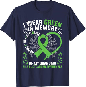 I Wear Green In Memory Of My Grandma Bile Duct Cancer Aware T-Shirt - T-Shirt | Navy