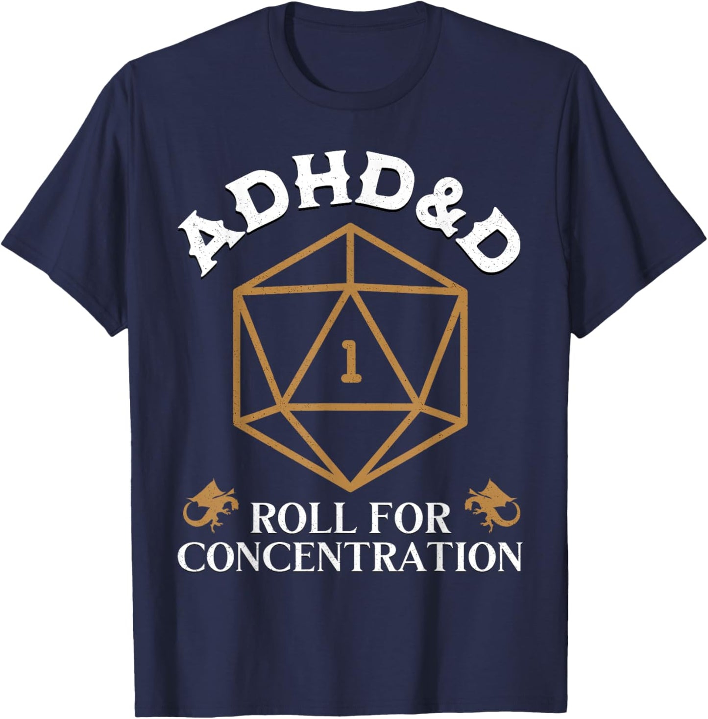 Fantasy Role-Playing Game Custom Vintage ADHD&D Roll For Concentration DnD -Adult Black Small T-Shirt - T-Shirt | Navy