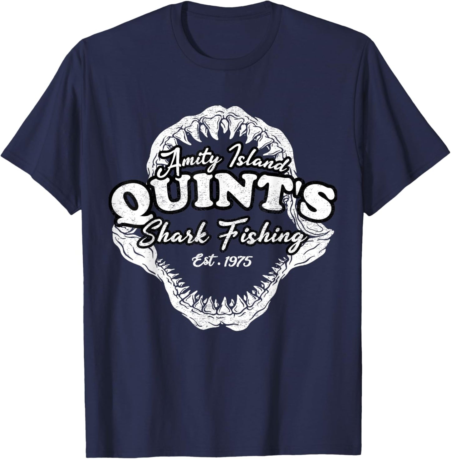 Quints Vintage Art Movies Ocean Funny Outfits Sharks Fishing T-Shirt - T-Shirt | Navy