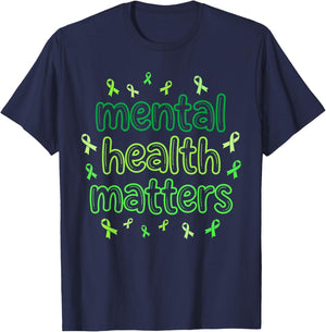 Mental Health Matters Green Ribbon Mental Health Awareness T-Shirt - T-Shirt | Navy