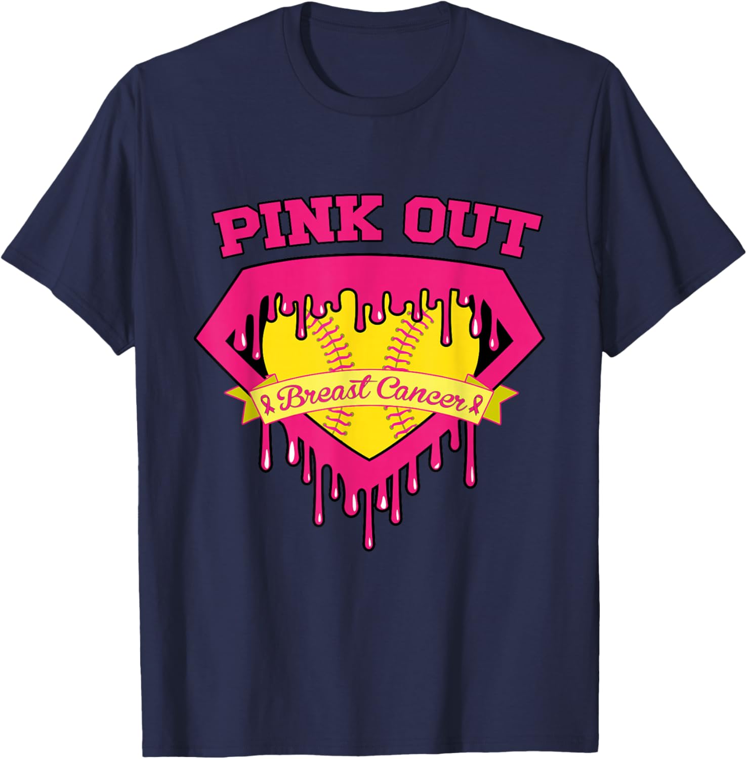 Pink Out Breast Cancer Softball Breast Cancer Awareness T-Shirt - T-Shirt | Navy