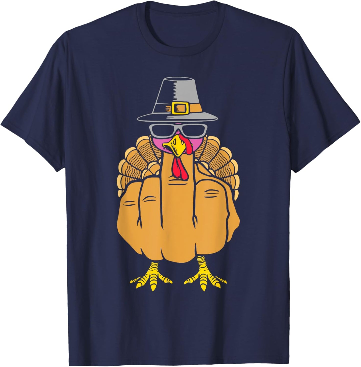 Turkey Middle Finger Adult Anti Social Thanksgiving Hand T-Shirt - T-Shirt | Navy