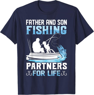 Father Son Fishing Partners For Life Funny Dad Son Matching T-Shirt - T-Shirt | Navy