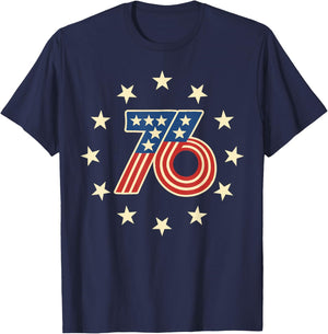 50th Birthday 1976 USA Bicentennial Groovy Retro Number 76 T-Shirt - T-Shirt | Navy